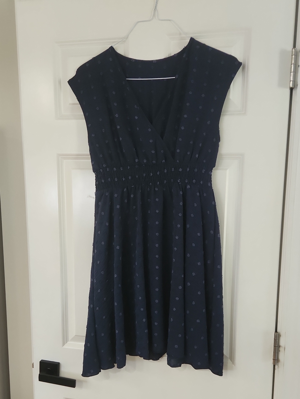 SHEIN Navy Dot V-Neck Midi Dress